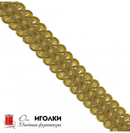 Тесьма металлизированная шир.3,5 см (35 мм) арт.3041-1 цв.золото уп.13,5 м